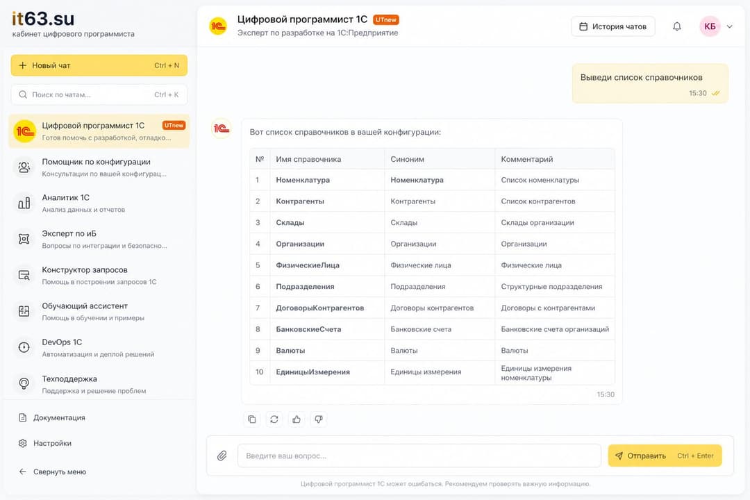 Справочники конфигурации 1С в консоли